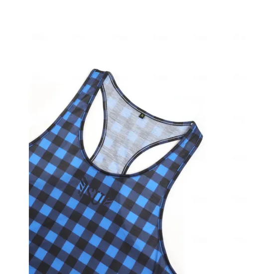 Outlet OUKU Men's Tank Top Vest Top Undershirt Sleeveless Shirt Sleeveless Crew Neck Summer Graphic Plaid Sports Fashion Comfortable Print Street Casual Daily Wine Blue Green Top Tee for Men