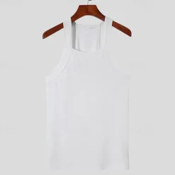 Discount OUKU Men's Tank Top Vest Top Undershirt Ribbed Knit tee Sleeveless Square Summer Plain Fashion Streetwear Bodybuilding Fitness Sports & Outdoor Athleisure Black White Pink Top Tee for Men