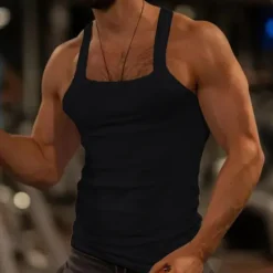 Discount OUKU Men's Tank Top Vest Top Undershirt Ribbed Knit tee Sleeveless Square Summer Plain Fashion Streetwear Bodybuilding Fitness Sports & Outdoor Athleisure Black White Pink Top Tee for Men