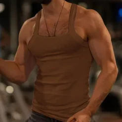Discount OUKU Men's Tank Top Vest Top Undershirt Ribbed Knit tee Sleeveless Square Summer Plain Fashion Streetwear Bodybuilding Fitness Sports & Outdoor Athleisure Black White Pink Top Tee for Men