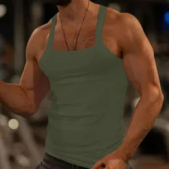 Discount OUKU Men's Tank Top Vest Top Undershirt Ribbed Knit tee Sleeveless Square Summer Plain Fashion Streetwear Bodybuilding Fitness Sports & Outdoor Athleisure Black White Pink Top Tee for Men