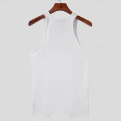 Discount OUKU Men's Tank Top Vest Top Undershirt Ribbed Knit tee Sleeveless Square Summer Plain Fashion Streetwear Bodybuilding Fitness Sports & Outdoor Athleisure Black White Pink Top Tee for Men