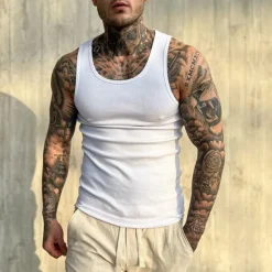 New OUKU Men's Tank Top Vest Top Undershirt Sleeveless Shirt Sleeveless Crew Neck Summer Plain Fashion Designer Basic Quick Dry Vacation Street Going out Light Yellow Black White Top Tee for Men