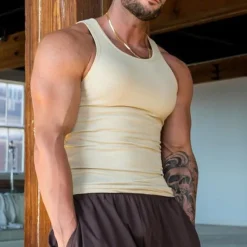 New OUKU Men's Tank Top Vest Top Undershirt Sleeveless Shirt Sleeveless Crew Neck Summer Plain Fashion Designer Basic Quick Dry Vacation Street Going out Light Yellow Black White Top Tee for Men