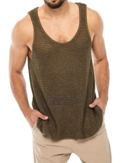 Sale OUKU Men's Tank Top Vest Top Undershirt Sleeveless Shirt Sleeveless Crew Neck Summer Solid Color Sports Fashion Lightweight Vacation Casual Daily Black White Brown Top Tee for Men
