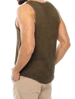 Sale OUKU Men's Tank Top Vest Top Undershirt Sleeveless Shirt Sleeveless Crew Neck Summer Solid Color Sports Fashion Lightweight Vacation Casual Daily Black White Brown Top Tee for Men