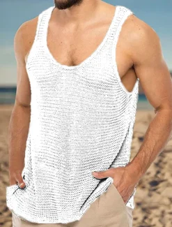 Sale OUKU Men's Tank Top Vest Top Undershirt Sleeveless Shirt Sleeveless Crew Neck Summer Solid Color Sports Fashion Lightweight Vacation Casual Daily Black White Brown Top Tee for Men