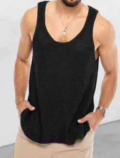 Sale OUKU Men's Tank Top Vest Top Undershirt Sleeveless Shirt Sleeveless Crew Neck Summer Solid Color Sports Fashion Lightweight Vacation Casual Daily Black White Brown Top Tee for Men