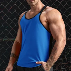Best OUKU Men's Tank Top Vest Top Undershirt Racer Back Tank Top Sleeveless U Neck Summer Color Block Fashion Daily Sport Vacation Sports & Outdoor Going out White Red Blue Top Tee for Men