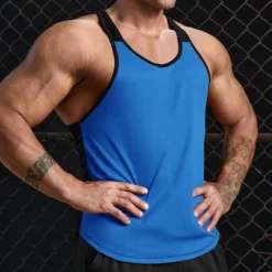 Best OUKU Men's Tank Top Vest Top Undershirt Racer Back Tank Top Sleeveless U Neck Summer Color Block Fashion Daily Sport Vacation Sports & Outdoor Going out White Red Blue Top Tee for Men