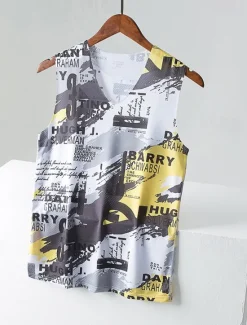 Sale OUKU Men's Tank Top Vest Top Undershirt Sleeveless V Neck Summer Color Block Fashion Designer Basic Vacation Street Going out Yellow Purple Dark Blue Top Tee for Men