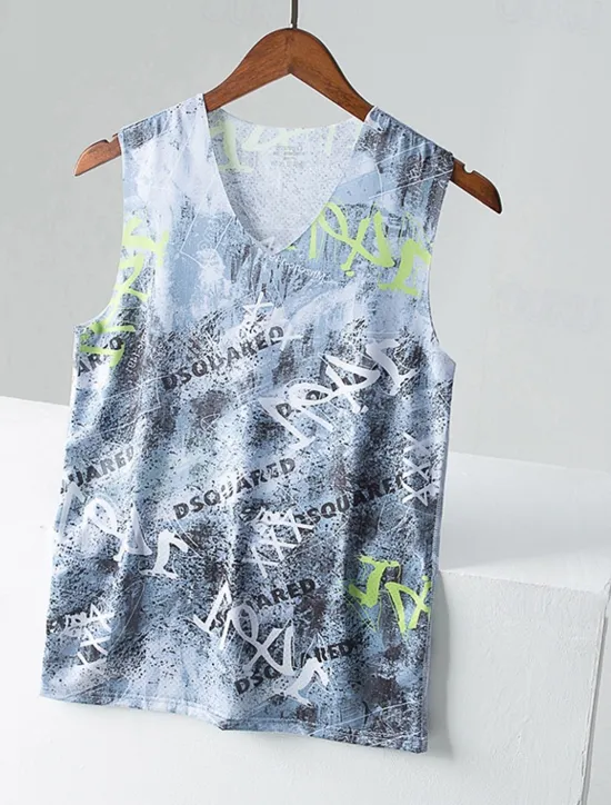Sale OUKU Men's Tank Top Vest Top Undershirt Sleeveless V Neck Summer Color Block Fashion Designer Basic Vacation Street Going out Yellow Purple Dark Blue Top Tee for Men