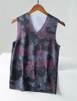 Sale OUKU Men's Tank Top Vest Top Undershirt Sleeveless V Neck Summer Color Block Fashion Designer Basic Vacation Street Going out Yellow Purple Dark Blue Top Tee for Men