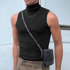 Sale OUKU Men's Tank Top Vest Top Undershirt Sleeveless Shirt Sleeveless Turtleneck Spring & Summer Plain Pit Strip Fashion Designer Basic Vacation Street Going out Light Pink Black White Top Tee for Men