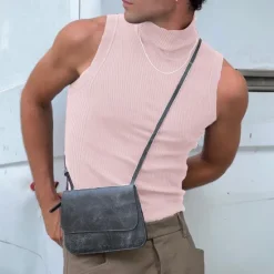 Sale OUKU Men's Tank Top Vest Top Undershirt Sleeveless Shirt Sleeveless Turtleneck Spring & Summer Plain Pit Strip Fashion Designer Basic Vacation Street Going out Light Pink Black White Top Tee for Men