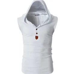 Sale OUKU Men's Tank Top Vest Top Undershirt Sleeveless Shirt Sleeveless Hooded Summer Plain Fashion Designer Muscle Buttons Outdoor Going out Gym Black White Red Top Tee for Men