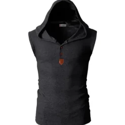 Sale OUKU Men's Tank Top Vest Top Undershirt Sleeveless Shirt Sleeveless Hooded Summer Plain Fashion Designer Muscle Buttons Outdoor Going out Gym Black White Red Top Tee for Men