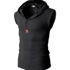 Sale OUKU Men's Tank Top Vest Top Undershirt Sleeveless Shirt Sleeveless Hooded Summer Plain Fashion Designer Muscle Buttons Outdoor Going out Gym Black White Red Top Tee for Men