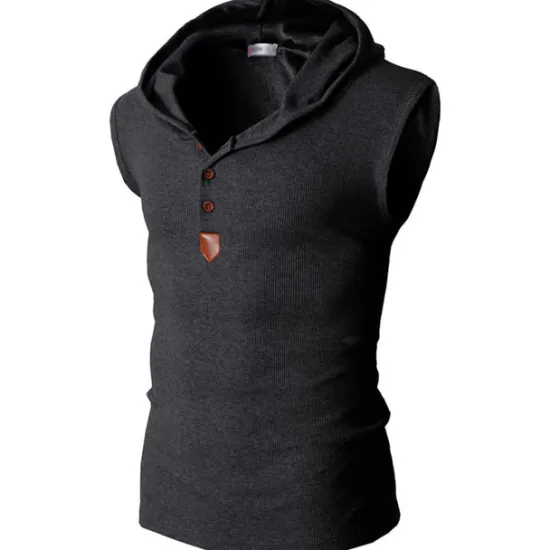 Sale OUKU Men's Tank Top Vest Top Undershirt Sleeveless Shirt Sleeveless Hooded Summer Plain Fashion Designer Muscle Buttons Outdoor Going out Gym Black White Red Top Tee for Men