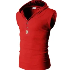Sale OUKU Men's Tank Top Vest Top Undershirt Sleeveless Shirt Sleeveless Hooded Summer Plain Fashion Designer Muscle Buttons Outdoor Going out Gym Black White Red Top Tee for Men