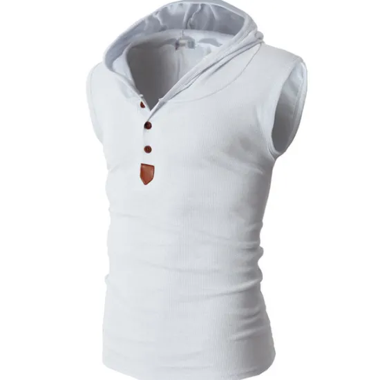 Sale OUKU Men's Tank Top Vest Top Undershirt Sleeveless Shirt Sleeveless Hooded Summer Plain Fashion Designer Muscle Buttons Outdoor Going out Gym Black White Red Top Tee for Men