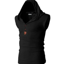 Sale OUKU Men's Tank Top Vest Top Undershirt Sleeveless Shirt Sleeveless Hooded Summer Plain Fashion Designer Muscle Buttons Outdoor Going out Gym Black White Red Top Tee for Men