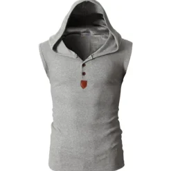 Sale OUKU Men's Tank Top Vest Top Undershirt Sleeveless Shirt Sleeveless Hooded Summer Plain Fashion Designer Muscle Buttons Outdoor Going out Gym Black White Red Top Tee for Men