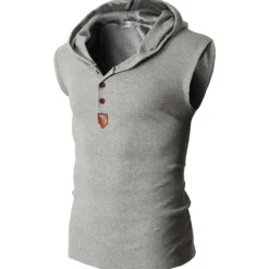 Sale OUKU Men's Tank Top Vest Top Undershirt Sleeveless Shirt Sleeveless Hooded Summer Plain Fashion Designer Muscle Buttons Outdoor Going out Gym Black White Red Top Tee for Men