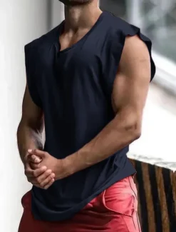 Sale OUKU Men's Tank Top Vest Top Undershirt Sleeveless Shirt Sleeveless Crew Neck Summer Plain Fashion Designer Muscle Athleisure Going out Gym Black Navy Blue Red Top Tee for Men