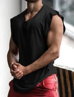 Sale OUKU Men's Tank Top Vest Top Undershirt Sleeveless Shirt Sleeveless Crew Neck Summer Plain Fashion Designer Muscle Athleisure Going out Gym Black Navy Blue Red Top Tee for Men