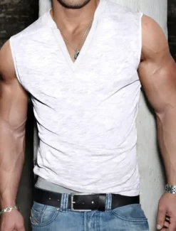 Best OUKU Men's Tank Top Vest Top Undershirt Sleeveless Shirt Sleeveless Deep U Summer Plain Fashion Designer Muscle Outdoor Going out Gym Black White Gray Top Tee for Men