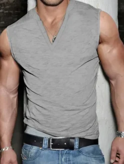 Best OUKU Men's Tank Top Vest Top Undershirt Sleeveless Shirt Sleeveless Deep U Summer Plain Fashion Designer Muscle Outdoor Going out Gym Black White Gray Top Tee for Men