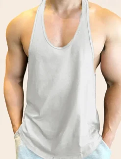 Online OUKU Men's Tank Top Vest Top Undershirt Sleeveless Shirt Sleeveless Crew Neck Summer Plain Fashion Designer Muscle Outdoor Going out Gym Black White Gray Top Tee for Men