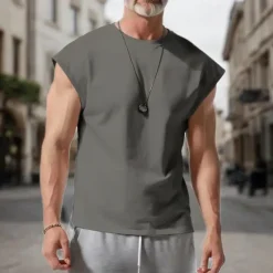 New OUKU Men's Tank Top Vest Top Undershirt Sleeveless Shirt Sleeveless Crew Neck Spring & Summer Plain Fashion Designer Basic Vacation Street Going out White Wine Dark Navy Top Tee for Men