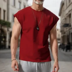 New OUKU Men's Tank Top Vest Top Undershirt Sleeveless Shirt Sleeveless Crew Neck Spring & Summer Plain Fashion Designer Basic Vacation Street Going out White Wine Dark Navy Top Tee for Men