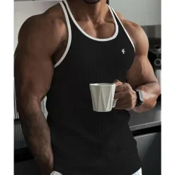 Online OUKU Men's Tank Top Vest Top Undershirt Sleeveless Shirt Sleeveless Crew Neck Summer Color Block Pit Strip Fashion Designer Basic Quick Dry Vacation Street Going out Black White Wine Top Tee for Men