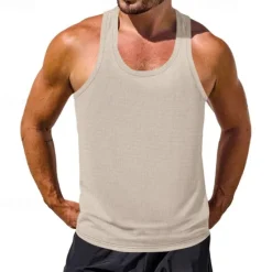 Discount OUKU Men's Tank Top Vest Top Undershirt Sleeveless Shirt Sleeveless Crew Neck Summer Plain Fashion Designer Basic Classic Vacation Street Going out Black White Wine Top Tee for Men
