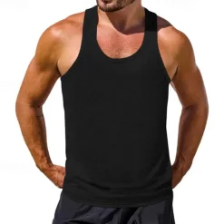 Discount OUKU Men's Tank Top Vest Top Undershirt Sleeveless Shirt Sleeveless Crew Neck Summer Plain Fashion Designer Basic Classic Vacation Street Going out Black White Wine Top Tee for Men