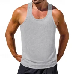 Discount OUKU Men's Tank Top Vest Top Undershirt Sleeveless Shirt Sleeveless Crew Neck Summer Plain Fashion Designer Basic Classic Vacation Street Going out Black White Wine Top Tee for Men