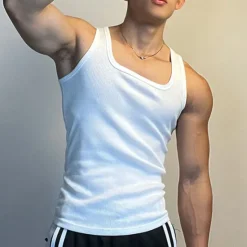 Best OUKU Men's Tank Top Vest Top Undershirt Sleeveless Shirt Sleeveless Square Neck Summer Plain Fashion Designer Basic Vacation Street Going out Black White Top Tee for Men