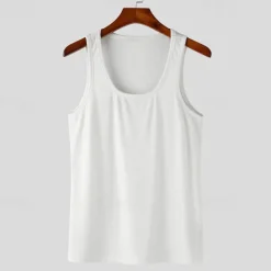 Best OUKU Men's Tank Top Vest Top Undershirt Sleeveless Shirt Sleeveless Square Neck Summer Plain Fashion Designer Basic Vacation Street Going out Black White Top Tee for Men
