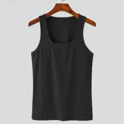 Best OUKU Men's Tank Top Vest Top Undershirt Sleeveless Shirt Sleeveless Square Neck Summer Plain Fashion Designer Basic Vacation Street Going out Black White Top Tee for Men