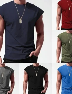Hot OUKU Men's Tank Top Vest Top Undershirt Sleeveless Shirt Plain Crew Neck Outdoor Going out Sleeveless Clothing Apparel Fashion Designer Muscle