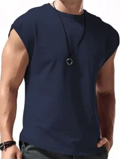 Hot OUKU Men's Tank Top Vest Top Undershirt Sleeveless Shirt Plain Crew Neck Outdoor Going out Sleeveless Clothing Apparel Fashion Designer Muscle