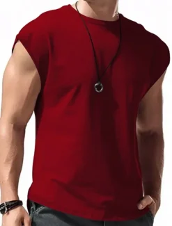 Hot OUKU Men's Tank Top Vest Top Undershirt Sleeveless Shirt Plain Crew Neck Outdoor Going out Sleeveless Clothing Apparel Fashion Designer Muscle
