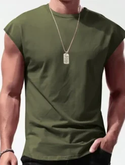 Hot OUKU Men's Tank Top Vest Top Undershirt Sleeveless Shirt Plain Crew Neck Outdoor Going out Sleeveless Clothing Apparel Fashion Designer Muscle
