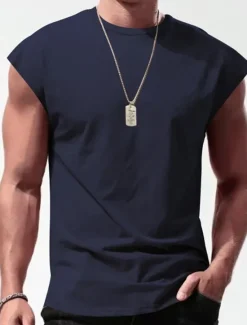 Hot OUKU Men's Tank Top Vest Top Undershirt Sleeveless Shirt Plain Crew Neck Outdoor Going out Sleeveless Clothing Apparel Fashion Designer Muscle