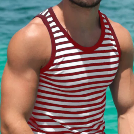 Clearance OUKU Men's Tank Top Vest Top Undershirt Sleeveless Shirt Sleeveless Crew Neck Summer Striped Fashion Streetwear Athleisure Print Vacation Athleisure Going out Red Blue Green Top Tee for Men