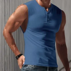 Discount OUKU Men's Tank Top Vest Top Undershirt Sleeveless Shirt Sleeveless Henley Spring & Summer Plain Fashion Designer Basic Vacation Street Going out Black White Navy Blue Top Tee for Men
