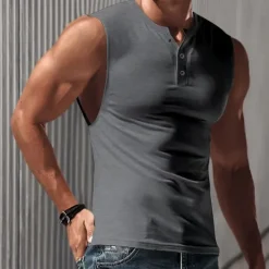 Discount OUKU Men's Tank Top Vest Top Undershirt Sleeveless Shirt Sleeveless Henley Spring & Summer Plain Fashion Designer Basic Vacation Street Going out Black White Navy Blue Top Tee for Men